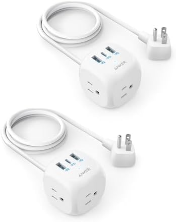 Anker (Pack of 2) 20W USB C Power Strip, 321 Power Strip with 3 Outlets & USB C Charging for iPhone 14/13 Series, 5 feet Extension Cord, Power Delivery,for Dorm Rooms,Home Office, Cruise Ship Travel