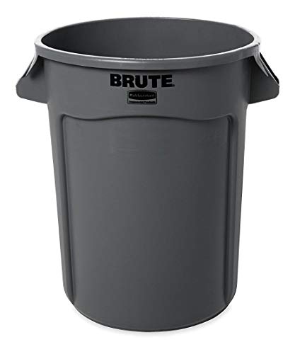 Rubbermaid Commercial Products BRUTE Heavy-Duty Round Trash/Garbage Can with Venting Channels, 32-Gallon, Gray, Wastebasket for Home/Garage/Bathroom/Outdoor/Driveway, Pack of 6