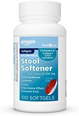 Amazon Basic Care Stool Softener Laxative, Docusate Sodium 100 mg, Softgels, for Constipation Relief, 100 Count (Pack of 2)
