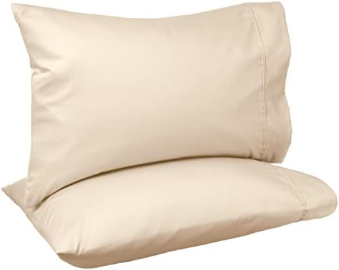 Amazon Basics 400 Thread Count Cotton Pillow Case, Standard, 30" L x 20" W, Beige - Set of 2, Pillows Not Included