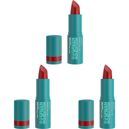MAYBELLINE Green Edition Butter Cream High-Pigment Bullet Lipstick, Musk, Orange Red, 0.12 oz (Pack of 3)