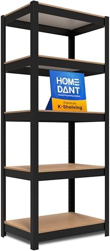 HOMEDANT House Black 5 Tier 24.4" W Laminated Metal Shelving Unit Adjustable Storage Utility Rack Heavy Duty Shelves Organization Multipurpose Shelf Kitchen Garage Pantry Closet 1 Pack