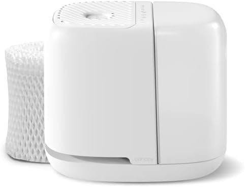 Canopy Bedside Humidifier 2.0, White, 36 HR Run Time, 2.5L Capacity - Reading Light & White Noise - Alleviate Symptoms of Allergies, Flu, Cold, Dry Skin - Humidifier, Filter, Power Cord & Adapter