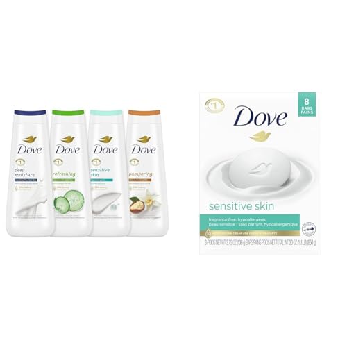 Dove Body Wash Collection with MicroMoisture and Beauty Bar with Moisturizing Cream for Sensitive Skin, 4 Count 20 oz and 3.75 Ounce (Pack of 8)