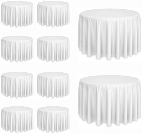 10 Pack White Round Tablecloths, 120 Inch Stain Resistant and Wrinkle Round Table Clothes, Washable Polyester Table Clothes Cover for Kitchen Dining, Wedding Birthday Party, Buffet Restaurant, Banquet