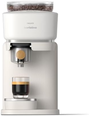 Philips Baristina Espresso Machine - Real espresso, made simple. Compact coffee machine, natural white with ash wood portafilter, 16 bar pump pressure, automatic grinder, Cafe Crema (BAR302/20)