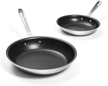 All-Clad Stainless Steel Pro Nonstick Frying Pan Set – 8 & 10 Inch Skillets, Induction Compatible, Oven & Broiler Safe to 500°F, Professional Cookware, Silver