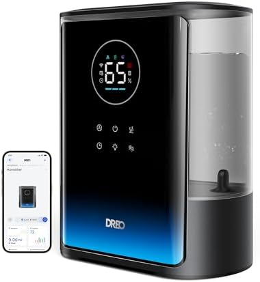 Dreo 8L Smart Humidifiers for Bedroom 600ftยฒ, 80H Runtime Warm&Cool Supersized Mist Humidifier for Large Room Indoor, Quiet Whole House humidifier for Baby, Plants, with Alexa/Google, Black, HM717S