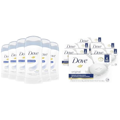 Dove Invisible Solid Antiperspirant Deodorant Stick for Women, Original Clean & Beauty Bar Original Moisturizing Bar Made With 1/4 Moisturizing Cream, Gentle for Soft Skin