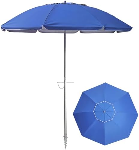 7ft Beach Umbrella with Sand Anchor & Tilt, UPF 50+ Protection Beach Umbrellas for Sand, Beach Umbrellas for Heavy Duty Wind Portable with Carry Bag, for Patio Garden Pool, Dark Blue