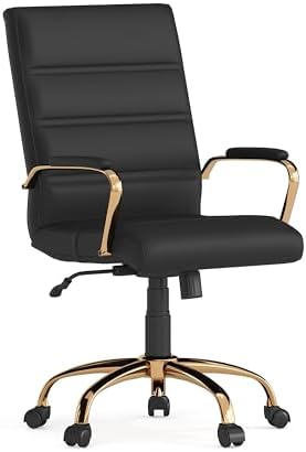 Flash Furniture Whitney Mid-Back Swivel LeatherSoft Desk Chair with Wheels, Padded Seat and Armrests, Adjustable Height Padded Office Chair, Black