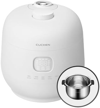 CUCHEN CRH-TWS1010PWUS, Full Stainless Inner Pot, Induction Heating Dual Pressure Rice Cooker,10 Person, 10-cup, 2.28 Quarts (uncooked), 20-cup, 4.56 Quarts (cooked), Dual Pressure Low and Hi, Auto Steam Clean, Slow Cooker, Steam Cooker