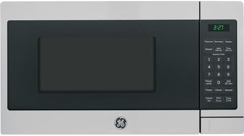 GE JEM3072SHSS Microwave Oven 700 Watts, Auto or Manual Defrost Option, Kitchen Essentials for The Countertop, 0.7 Cubic Feet Capacity, Stainless Steel