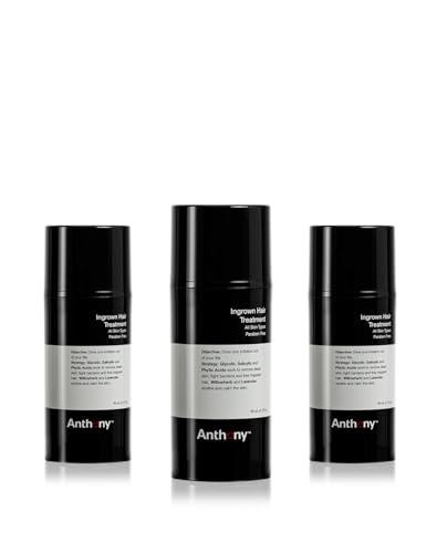 Anthony Ingrown Hair Treatment for Men, Gel Solution to Calm Razor Burn, Scar and Redness Eliminator, Bump Removal, 3 Fl Oz, Pack of 3