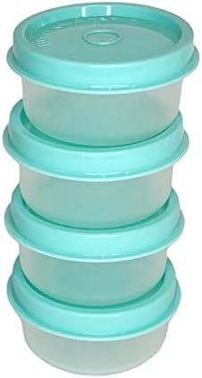 Tupperware Set of 4 Smidgets Tiny 1 oz Containers Sheer with Aqua Lids