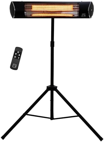 Kenmore Carbon Infrared Electric Patio Heater | 1500W, Adjustable Tripod with Remote, KH-7E01-BKTP, Garage Heater, Black