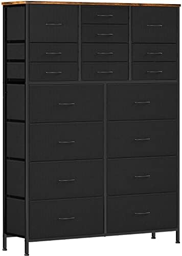 Dresser for Bedroom with 18 Drawers, Tall Fabric Storage Dresser, Chest of Drawers for Closet, Nursery, Bedside, Living Room, Laundry, Entryway, Hallway (Black)