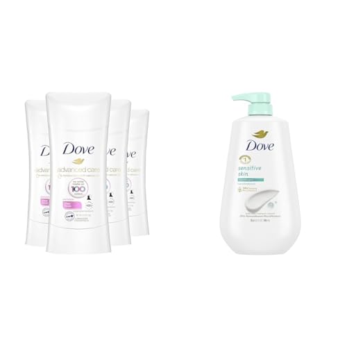 Dove Antiperspirant Deodorant Stick No White Marks on 100 Colors Clear Finish 48-Hour Sweat & Body Wash with Pump Sensitive Skin Hypoallergenic, Paraben-Free, Sulfate-Free, Cruelty-Free