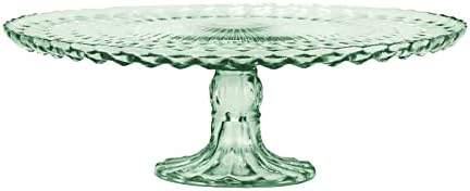 Amici Home Rochester Footed Glass Cake Stand | Round Vintage Style Cake Plate | Serving Platter for Cupcakes, Cookies, Birthday Cake | Dessert Display Stand for Parties, Weddings, and Gift (Green)