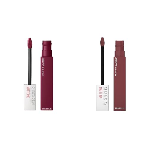MAYBELLINE Super Stay Matte Ink Liquid Lipstick Makeup Long Lasting High Impact Color Up to 16H Wear Founder Cranberry Red & Mover Brown 1 Count Each