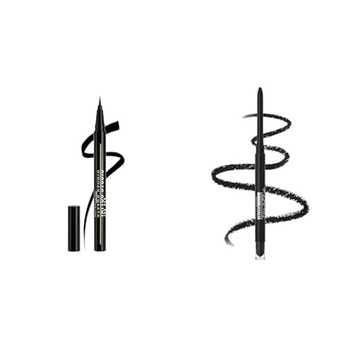 MAYBELLINE Tattoo Studio Ink Pen Eyeliner and Mechanical Gel Eyeliner Pencil Makeup, Jet Black and Smokey Black, 1 Count Each