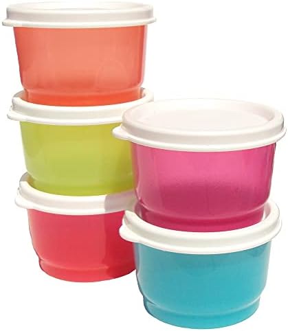 Tupperware Set of 5 Snack Cups Blue Green Coral Pink Purple