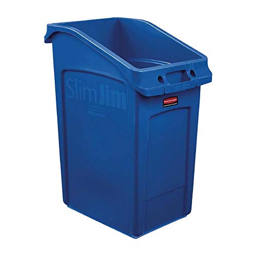 Rubbermaid Commercial Products 2026725 Slim Jim Under-Counter Trash Can with Venting Channels, 23 Gallon, Blue