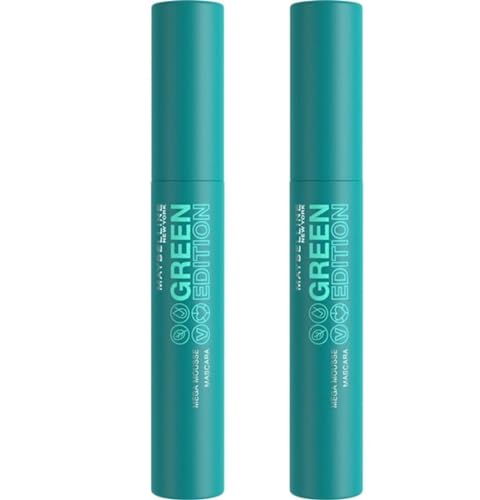Pack of 2 Maybelline New York Green Edition Mega Mousse Mascara, Blackest Black 001