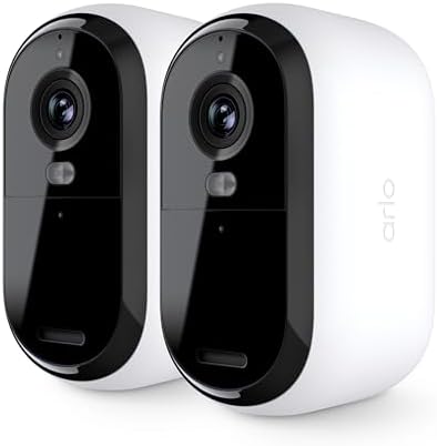 Arlo Essential Security Camera 1080p HD | Indoor - Outdoor | 2nd Gen | Wireless with Spotlight, 2-Way Audio, Color Night Vision, Live Stream, Real Time Notifications, Wide Angle - White, 2 Cameras