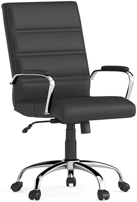 Flash Furniture Whitney Mid-Back Swivel LeatherSoft Desk Chair with Padded Seat and Armrests, Adjustable Height Padded Office Chair, Black