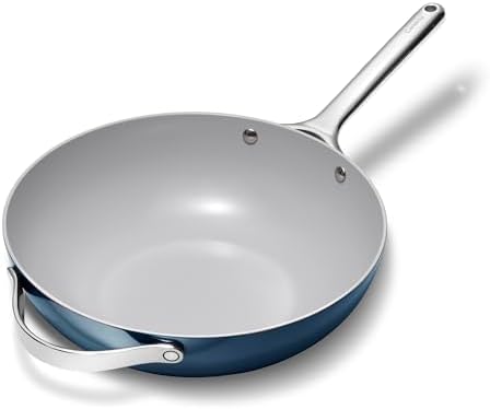 Caraway Non-Stick Stir Fry Pan - 12” Wok-Inspired Pan - Free From Forever Chemicals - High-Sloped Walls - Stainless Steel Handles - Navy
