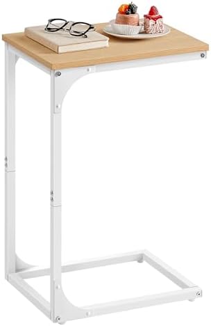 VASAGLE C-Shaped End Table, Small Side Table for Couch, Sofa Table with Metal Frame for Living Room, Bedroom, Bedside, Almond Yellow and Cloud White