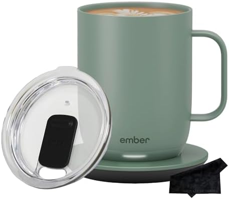 Certified Brands Ember Temperature Control Smart Mug 2, 14 oz, App-Enabled with Splash-Proof Lid and Signature Cloth, CM191415US + CMSL1412GL