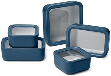 Caraway 13pc Glass Food Storage Container Set - Easy to Store, Non Toxic Lunch Box - with Glass Lids - Includes Storage Organizer - Navy