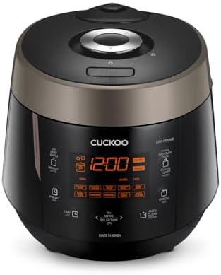 CUCKOO High Pressure Rice Cooker 6-Cup Uncooked / 12-Cup Cooked with Nonstick Inner Pot, Versatile Rice Maker with 12 Menu Options and Steam Plate, Fuzzy Logic Tech, Voice Guide, Black (CRP-P0609S)