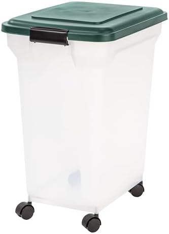 Remington WeatherPro Airtight Dog Food Storage Container, Up to 42 lbs, Attachable Wheels, For Dog Cat Bird and Other Pet Food Storage Bin, Keep Fresh, Translucent Body, Green