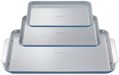 Caraway Non-Stick Ceramic Baking Sheet Trio - Naturally Slick Ceramic Coating - Non-Toxic, PTFE & PFOA Free - 18 x 13" Large, 15 x 10" Medium, & 9" x 13" Small - Slate