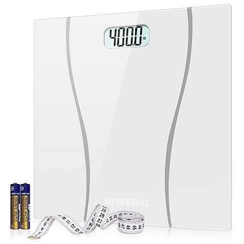 Weight Scale, MPBEKING Scale for Body Weight Highly Accurate Digital Bathroom Scale Weighing Machine Measures Weight up 400 lb/180kg with Lighted LCD Display Battery & Tape Measure