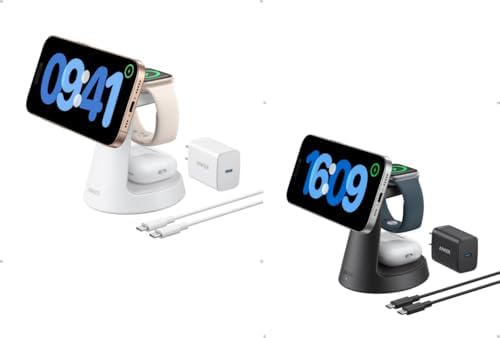 Anker MagGo Magnetic Wireless Charger (Dock Stand), 3-in-1 Qi2 Certified 15W MagSafe Compatible Wireless Charger, For iPhone 16/15/14/13/12 Series, Apple Watch, AirPods Pro, and More (Adapter Included