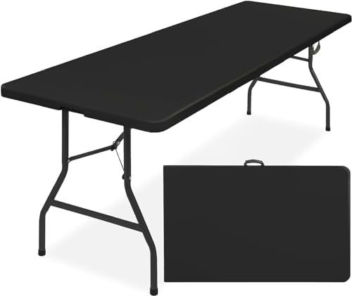 Simpli-Magic 8ft Portable Plastic Folding Table – Indoor & Outdoor Heavy-Duty Foldable Utility Table w/Handle for Party & Camping (Black)