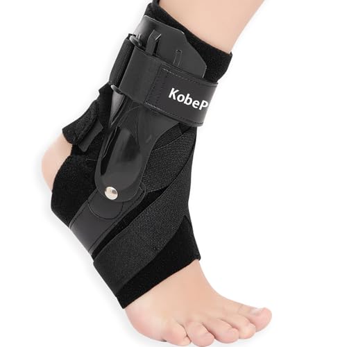 Ankle Brace with Side Stabilizers - Adjustable Ankle Support Sprained Ankle Brace for Ankle Sprained, Achilles Tendon, Plantar Fasciitis, Injury Recovery, Ankles Support for Running, Basketball, Football (Black, Medium)