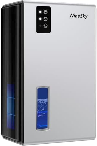 NineSky Dehumidifier for Home, 95 OZ Water Tank, (1000 sq.ft) Dehumidifiers for Bathroom Bedroom Basement with Auto Shut Off,7 Colors LED Light(Silver)