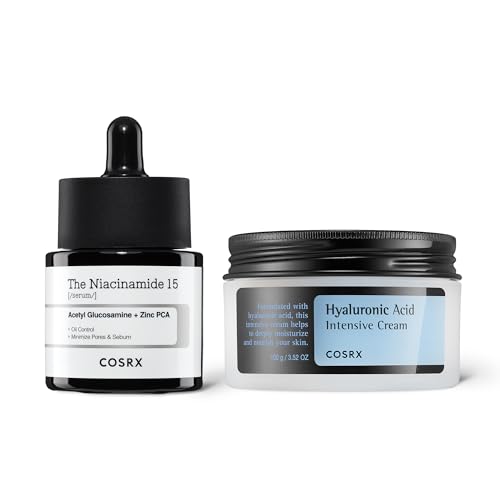 COSRX Radiant Skin Routine - Niacinamide 15% Serum + Hyaluronic Acid Intensive Cream, Hydrating Skincare Routine for Dry Skin