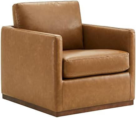 CHITA Swivel Accent Chair, Faux Leather FSC Certified Mid Century Modern Arm Chair for Living Room and Bedroom, Fully Assembled, Saddle Brown