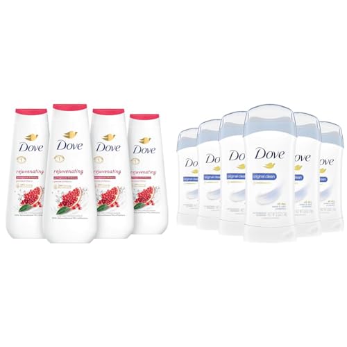 Dove Body Wash Rejuvenating Pomegranate & Hibiscus 4 Count for Renewed & Invisible Solid Antiperspirant Deodorant Stick for Women, Original Clean, For All Day Underarm Sweat