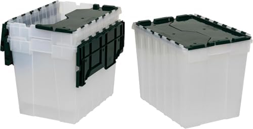 Akro-Mils KeepBox 18 Gallon Storage Container, Nesting and Stackable Plastic Storage Box with Lid Attached, Clear Tote for Garages, Closets, and Moving, 21" x 15" x 17", Clear/Green, 3-Pack