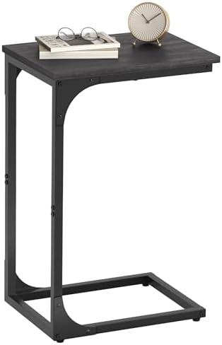 VASAGLE C-Shaped End Table, Small Side Table for Couch, Sofa Table with Metal Frame for Living Room, Bedroom, Bedside, Misty Gray and Black