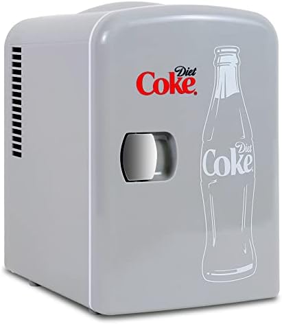 Diet Coke Mini Fridge - Refrigerator for Bedroom Office, Portable Table Top Beverage Cooler, 12V 110V Refrigerador For Drinks, Soda, Wine, Breast Milk, Use In Car, Dorm, Outdoor, Patio, 6 Can