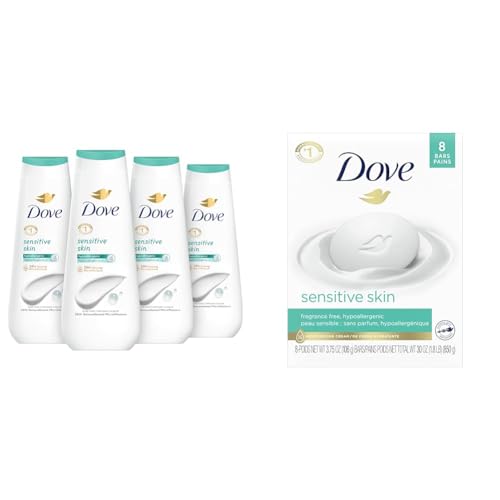 Dove Body Wash Sensitive Skin 4 Count Hypoallergenic & Beauty Bar More Moisturizing Than Bar Soap for Softer Skin