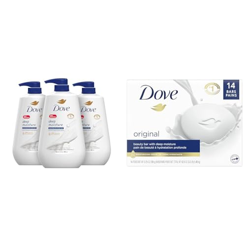 Dove Body Wash with Pump Deep Moisture For Dry Skin Moisturizing Skin Cleanser with 24hr Renewing Mi & Beauty Bar Cleanser for Gentle Soft Skin Care Original Made With 1/4 Moisturizing Cream 3.75 oz
